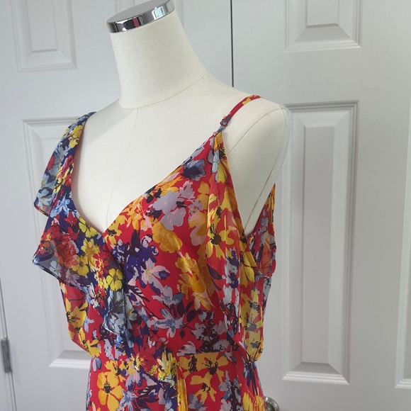 Lulus Ruby Red One Shoulder Boho Wedding Guest Floral Vacation Maxi Dress Size M - Picture 14 of 17